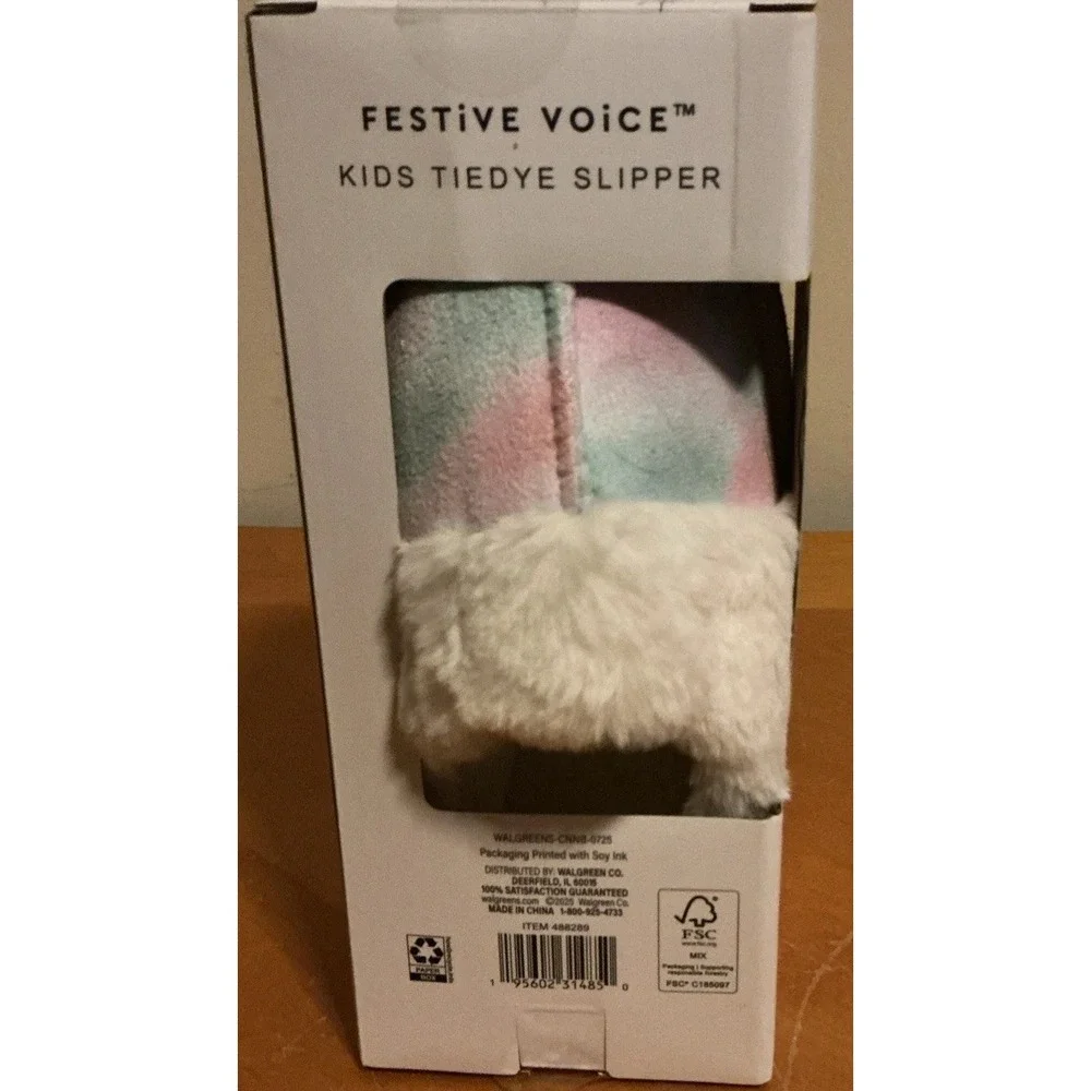 Festive Voice Collection Kids Tie Dye Slippers, 13-1 Size, New In‎ Package